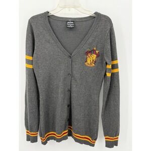 Harry Potter Cardigan Women's Medium Knit Varsity Sweater Gryffindor House Gray‎